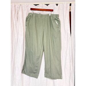 Old Navy Linen Blend Wide Leg Pants XL | High Rise Elastic Waist Olive Green Lou
